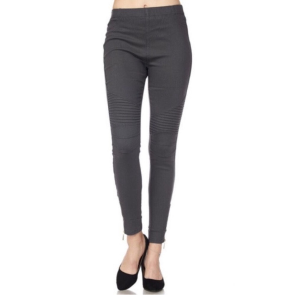 Charcoal Grey Moto Leggings with Ankle Zipper - Picture 4 of 4